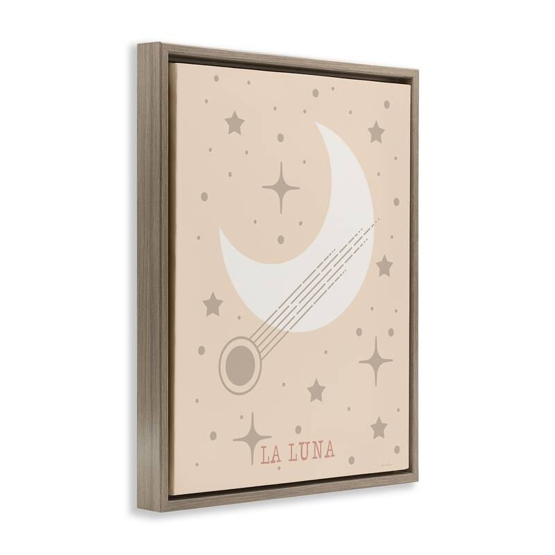 Stupell Minimal Moon with Stars Framed Floater Canvas Wall Art Design By Daniela Santiago