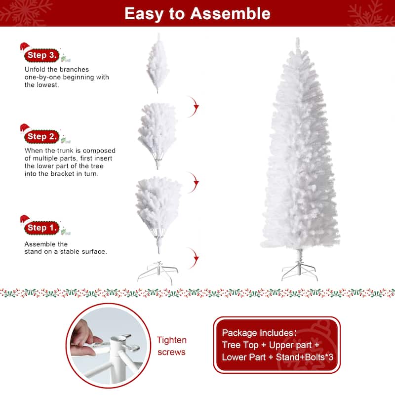 Glitzhome 7.5ft/9ft Shimmering Tinsel Pink Slim Pencil Fir Artificial Christmas Trees
