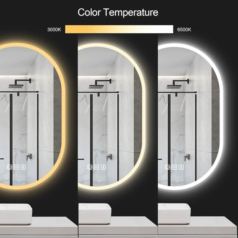 24 in. W x 36 in. H Large Oval Frameless Wall-Mount Anti-Fog LED Light Bathroom Vanity Mirror - 24" x 36"