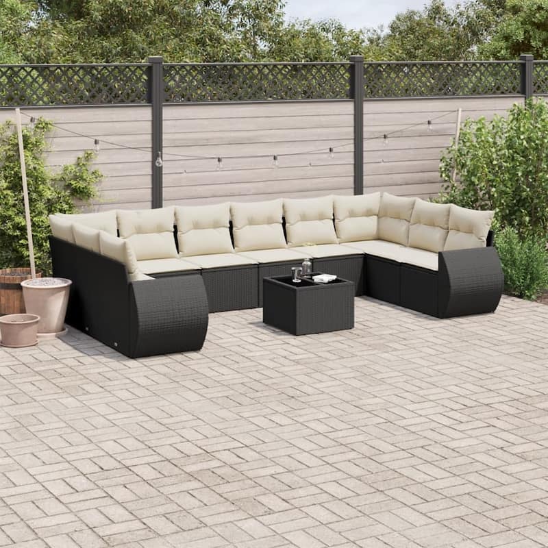 vidaXL Garden Sofa Set Black - Black and cream Large With table