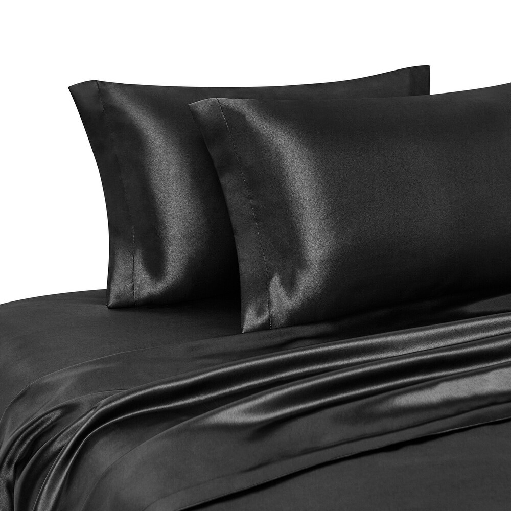 3Pcs Satin Silk Feel Fitted Sheet Pillowcase Set Fully Elastic 12" Deep Pocket 