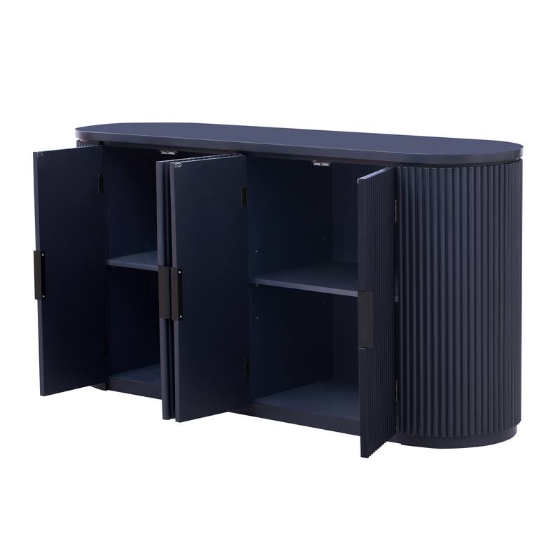 Accent Cabinet with 4 Vertical Striped Door and Metal Handles, Entryway Cabinets Storage Sideboard with Adjustable Shelves