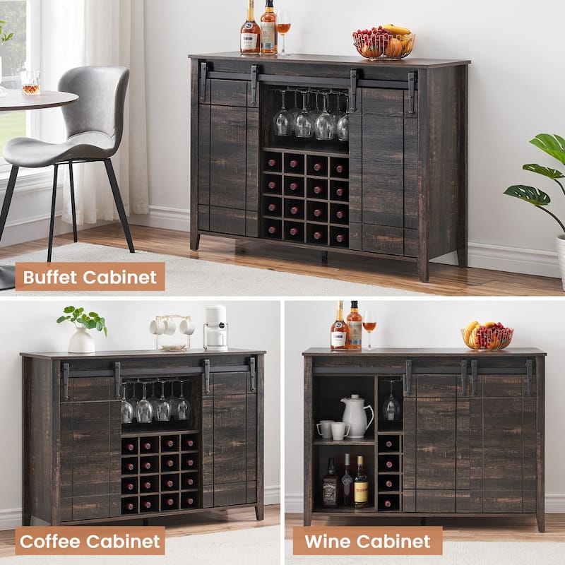 Farmhouse 47" Wine Bar Cabinet Buffet Sideboard Cabinet with 16 Bottle Wine Rack - 15.7"D x 47.2"W x 34.61"H