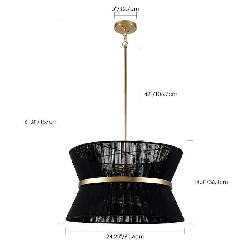 8-Light Modern Boho Handwoven Natural Fabric Rope Hourglass Large Drum Chandelier