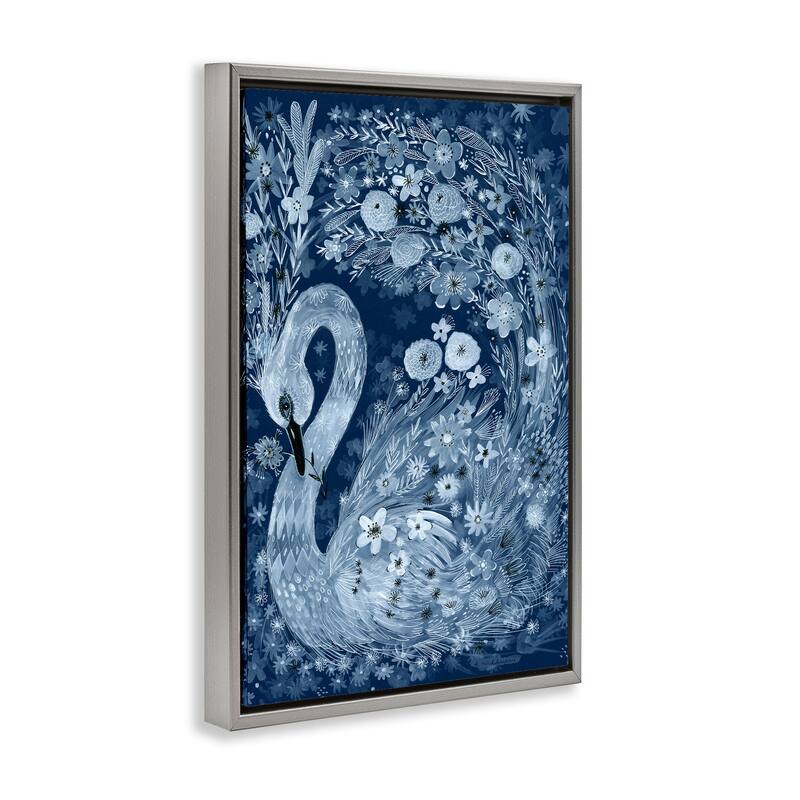 Stupell Swirling Florals Swan Framed Floater Canvas Wall Art Design By Kay Widdowson