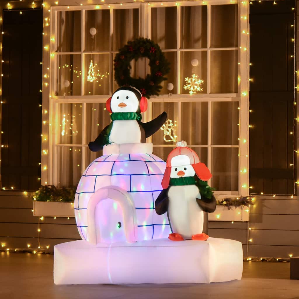 HOMCOM 5 ft. Inflatable Penguin Christmas Decoration with Colorful Igloo, Cute Christmas Decoration