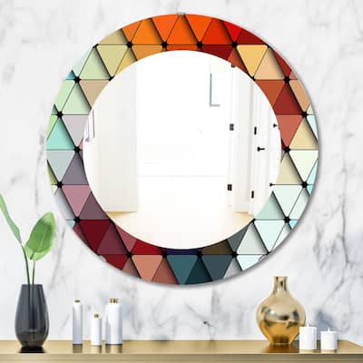 Designart 'Triangular Colourfields 23' Modern Mirror - Frameless Contemporary Oval or Round Bathroom Mirror - Red