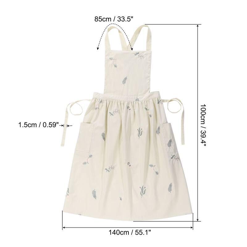 Cotton Aprons, 100 x 140cm Adjustable Bib Kitchen Apron with Pockets - 100 x 140cm - Beige