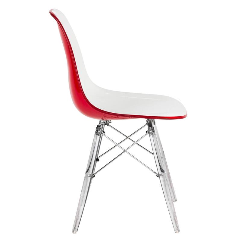LeisureMod Dover Molded Side Chair with Acrylic Base, Set of 4 - Red - 36 x 32.4 x 16.25