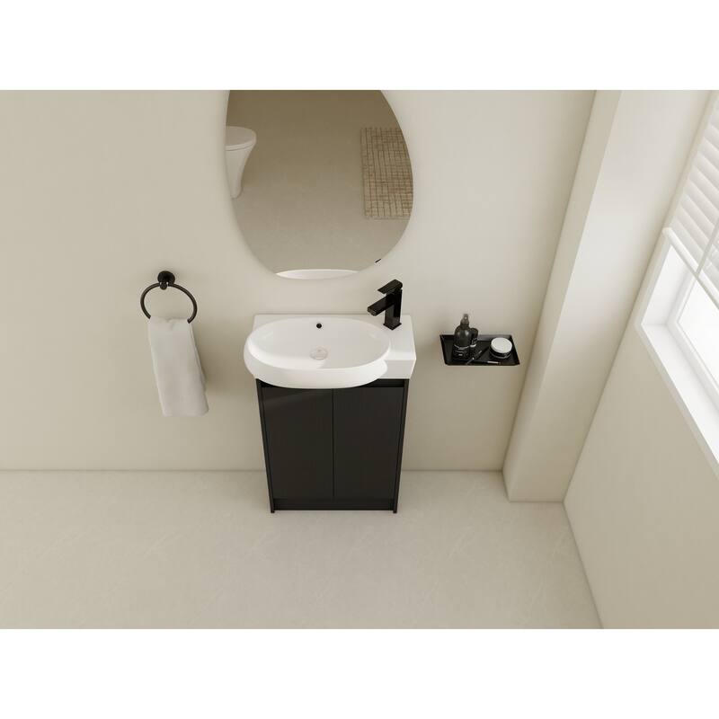 Compact Bathroom Vanity with Sink, Oval Single Ceramic Sink Bathroom Cabinet for Small Bathroom