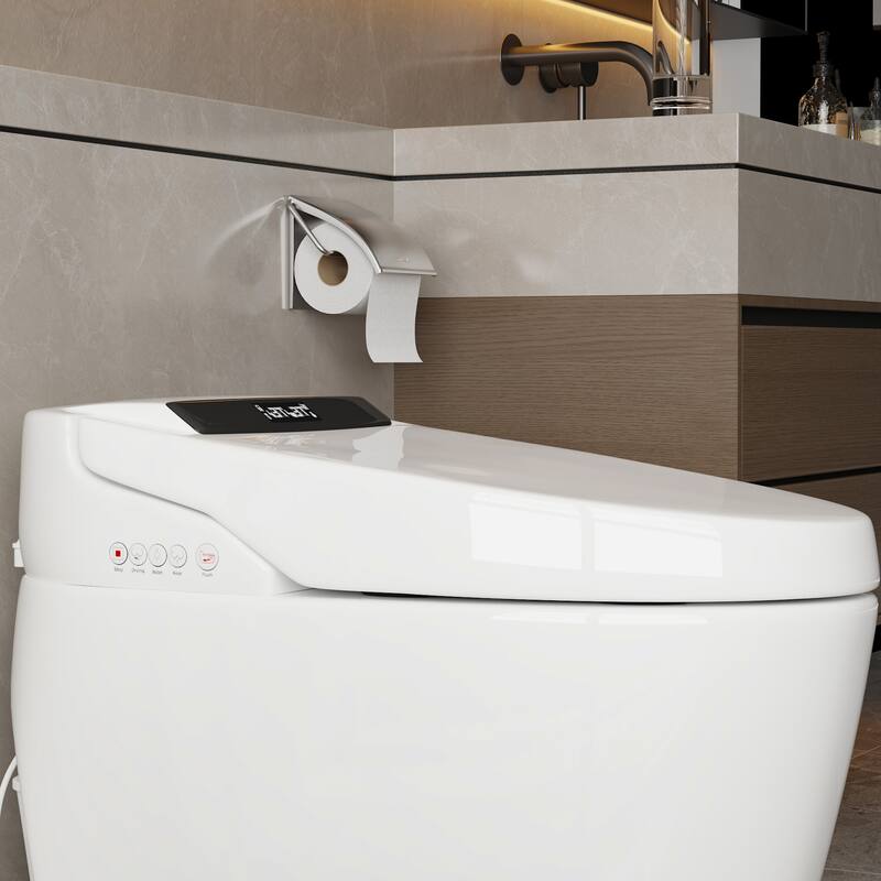 Smart Toilet with Automatic Lid, Heated Seat, Foot Sensing Flush, Warm Air Dryer & Self-Cleaning Nozzle with Built-in Tank