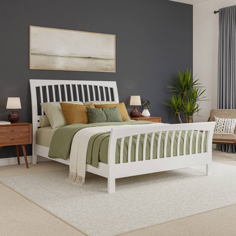 AFI Orleans Solid Wood Low Profile Platform Bed with Matching Footboard - White - Queen
