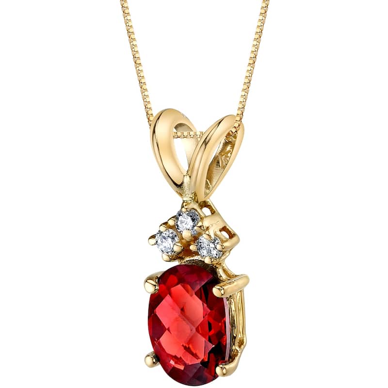 14k Yellow Gold Oval Shape 1.00 cts Garnet Diamond Pendant