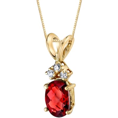 14k Yellow Gold Oval Shape 1.00 cts Garnet Diamond Pendant