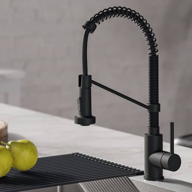 Kraus Bolden 2-Function 1-Handle Commercial Pulldown Kitchen Faucet - KPF-1610 - 18" Height with Soap Dispenser - MB - Matte Black