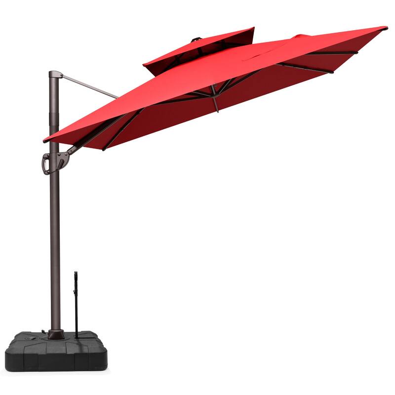9x11 FT Rectangular Outdoor Patio Double Top Cantilever Umbrella with Rod Base
