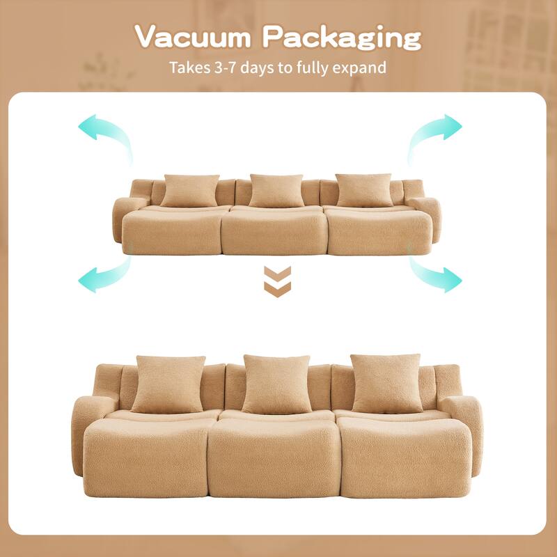 Anmytek Modern Plush 3-Seat Chaise Sofa - High-Quality Teddy Fabric, 32D High Density Sponge, No Assembly