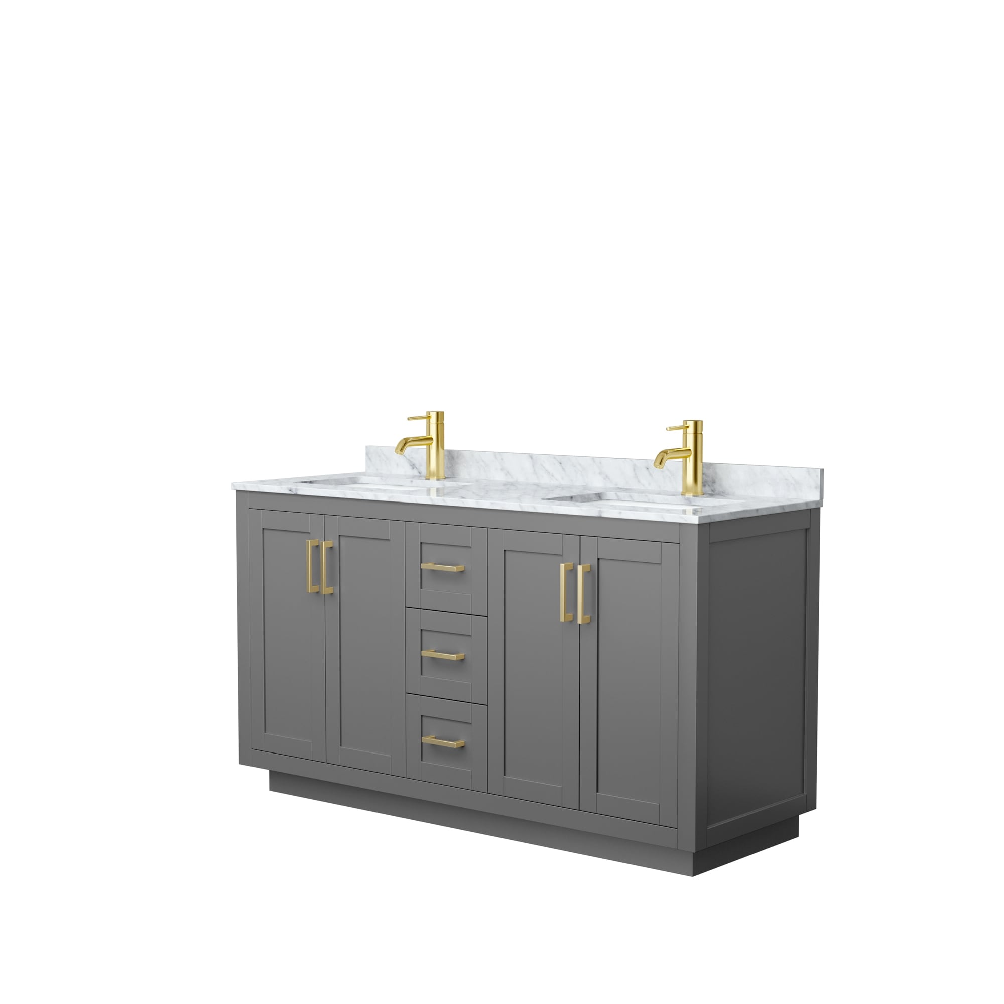 Miranda Double Vanity Set, White Carrara Marble Top, No Mirror
