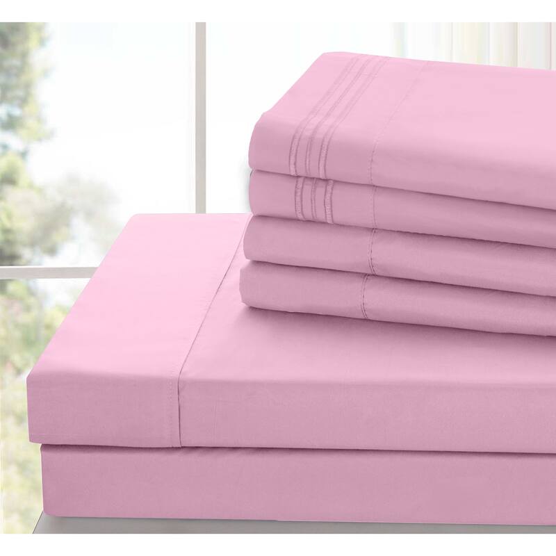 6 Piece Bed Sheet Set Deep Pocket Ultra Soft Microfiber Bedding Sheets