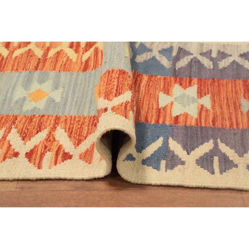Hand Woven Oriental 100% Wool Carpet Southwestern Tribal Multi-Colored Kilim Area Rug - 9' 2'' X 6' 0''