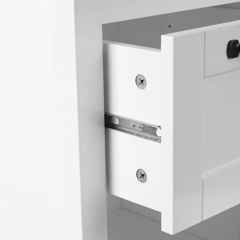 White with Black Hardware MDF Wood 1-Door and 1-Drawer Storage Cabinet - 32.1" H - 32.1" H x 15.1" W x 11.8" D