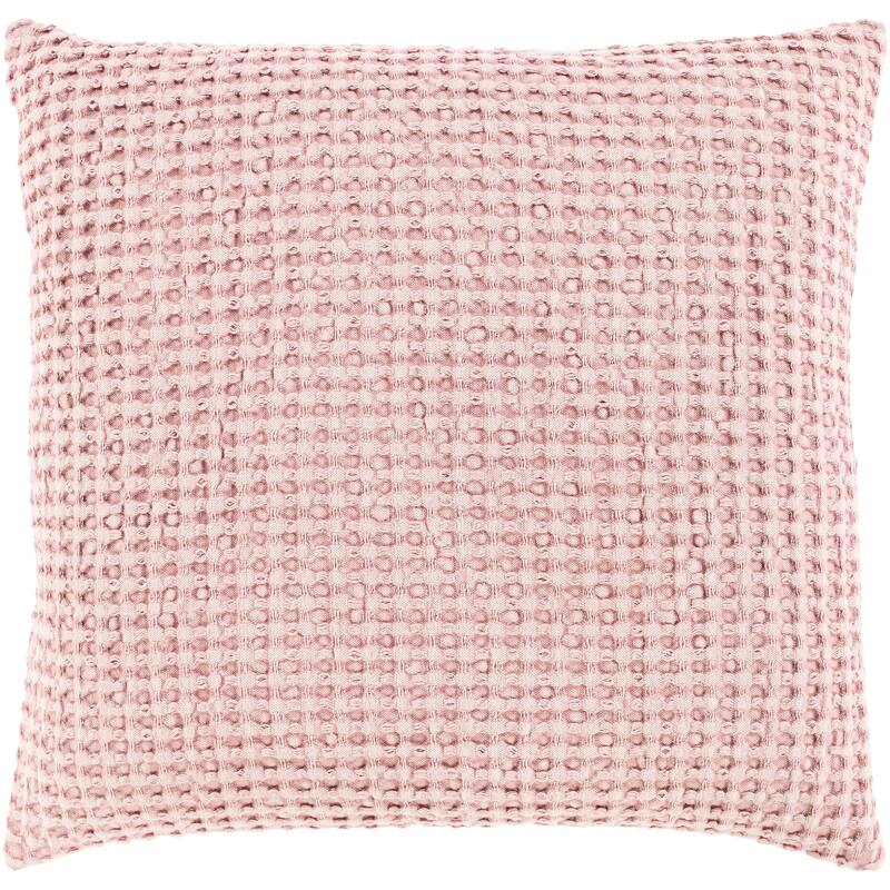 Artistic Weavers Whitley Faded Waffle Weave Cotton Throw Pillow - 18"x18" with Down Insert - Rose