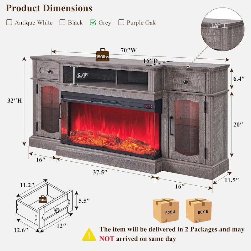 Farmhouse Electric Fireplace TV Stands up to 80", Entertainment Center
