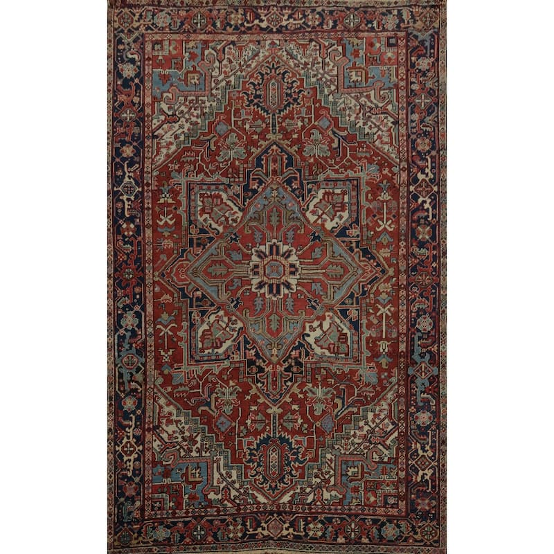 Hand Knotted Oriental 100% Wool Carpet Traditional Medallion Red Heriz Area Rug - 10' 8'' X 7' 7''