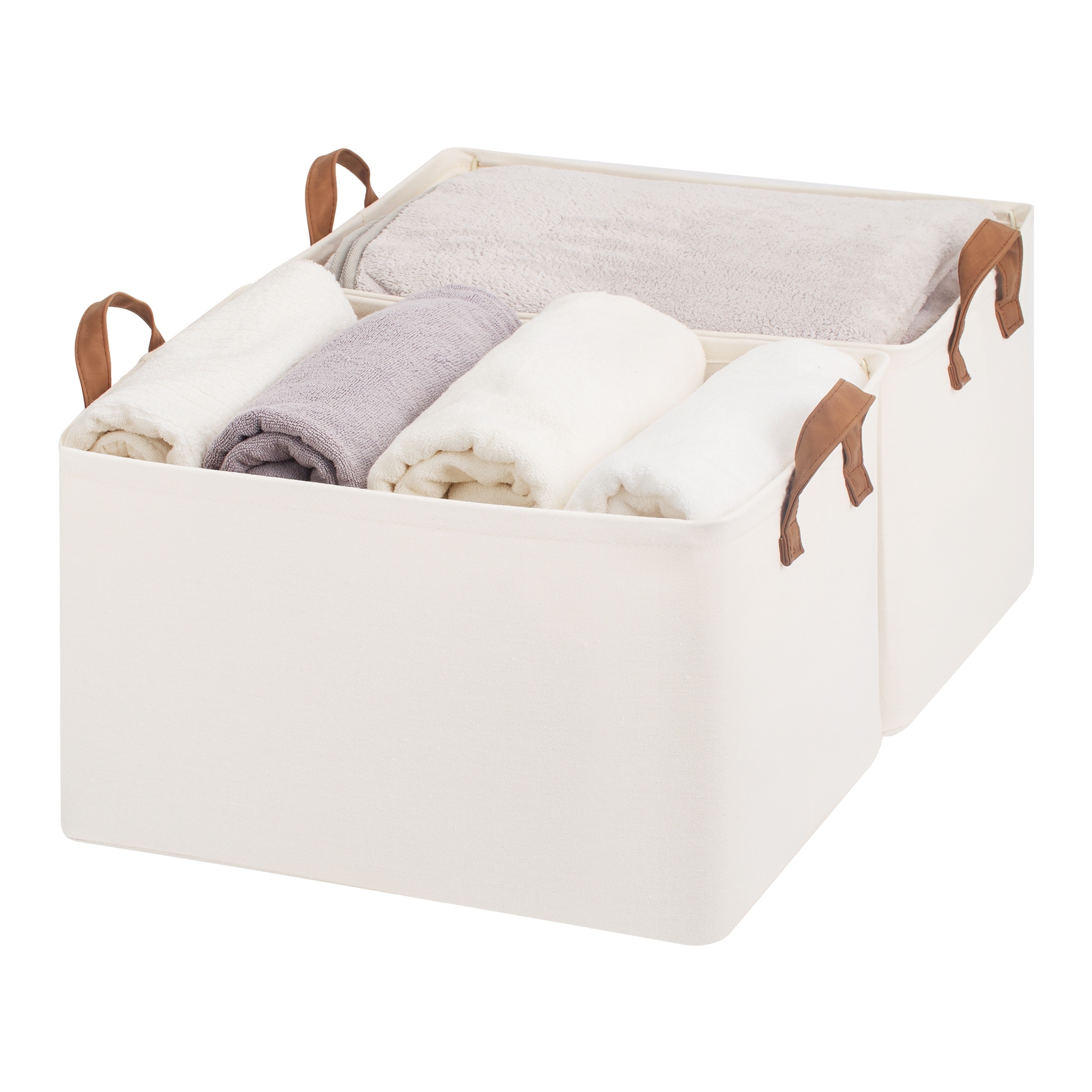 2-pack Fabric Foldable Storage Bins with Handles, Modern Storage Basket for Shelves, Closet, Dorm