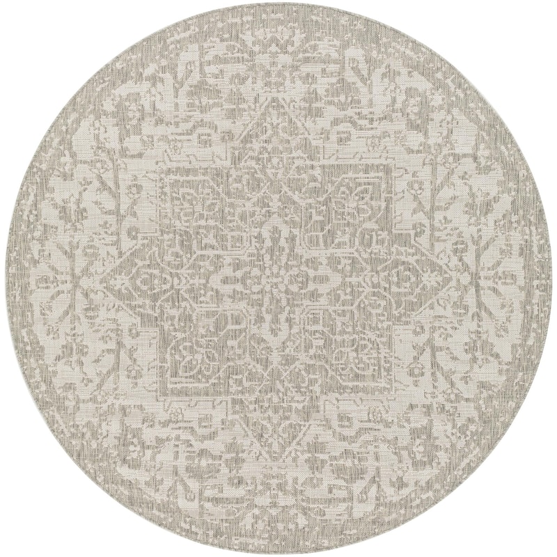 Livabliss Eagean Updated Traditional Medallion Indoor / OutdoorArea Rug - 6'7" x 6'7" Round - Cream