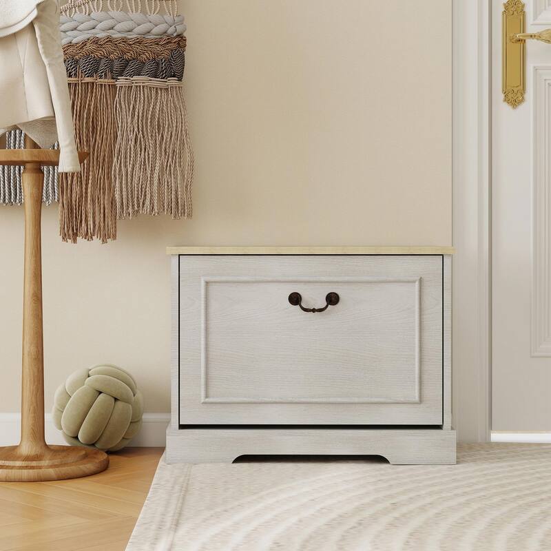 Shoe Storage Bench with 1 Flip Drawer and Adjustable Shelf