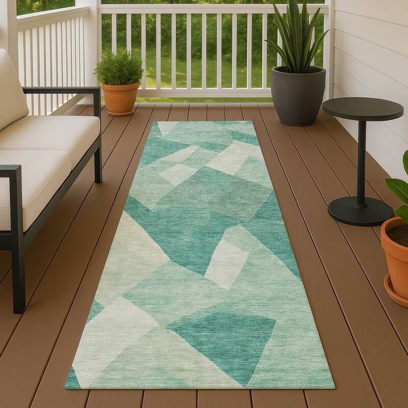 Machine Washable Indoor/ Outdoor Modern Queby Chantille Rug - Teal - 2'3" x 7'6"