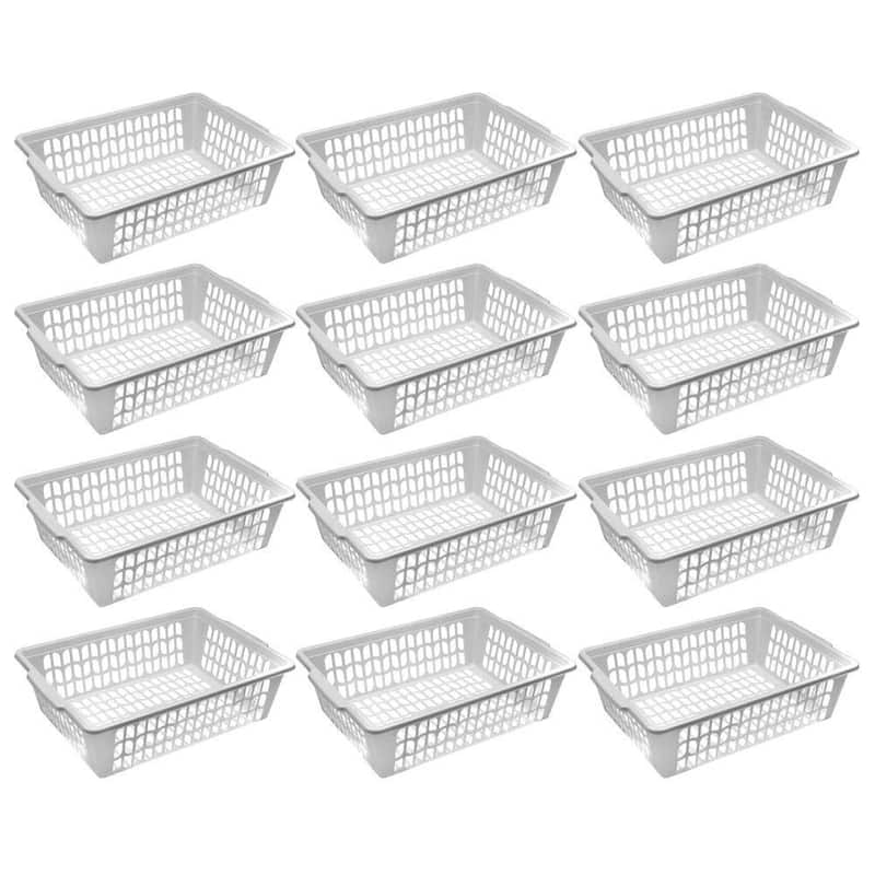 YBM Home Small Plastic Basket Paper Organizer and Letter Tray, White - Set of 12