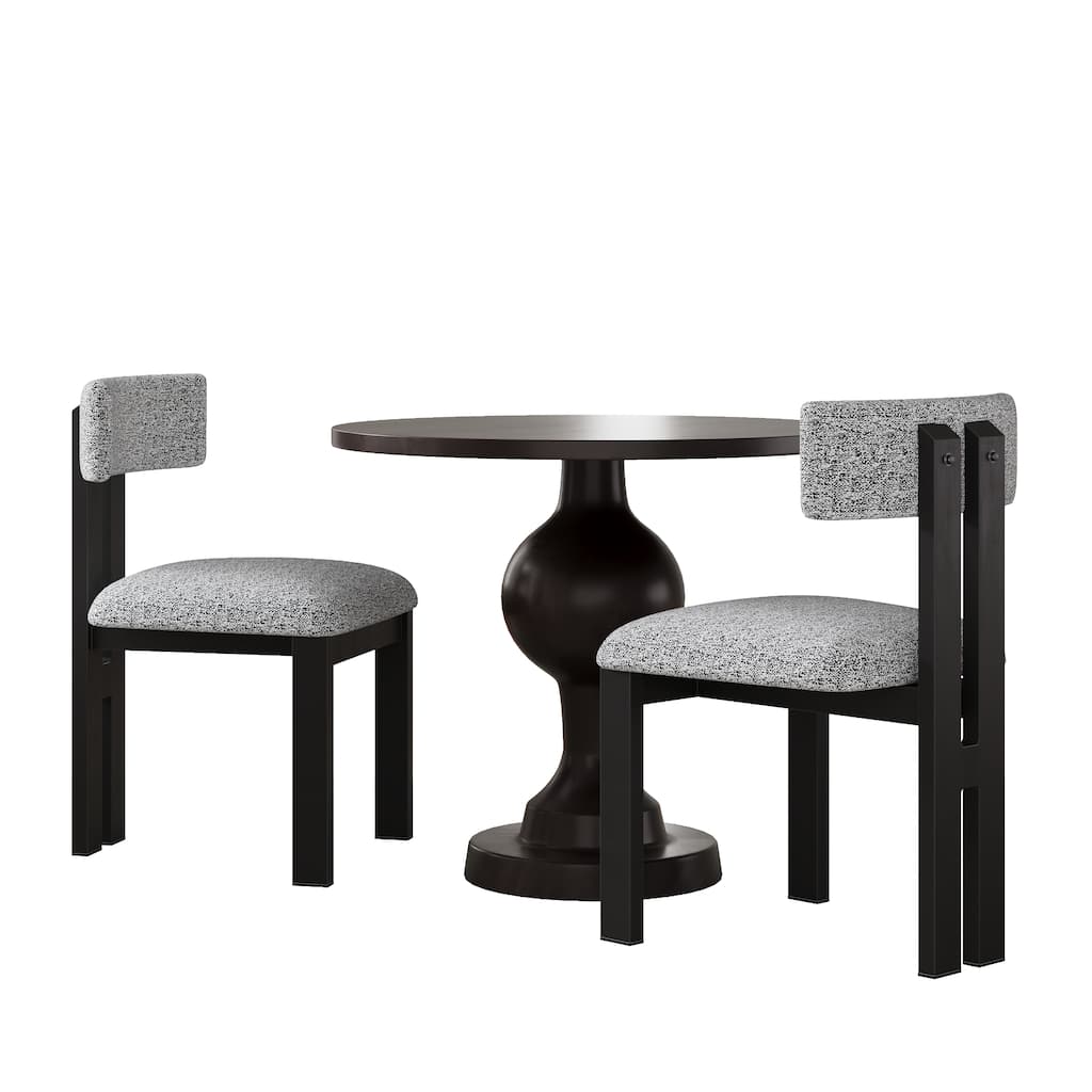 3-Piece Black Dining Table Set with 2 Curved Back Chairs & Round Table