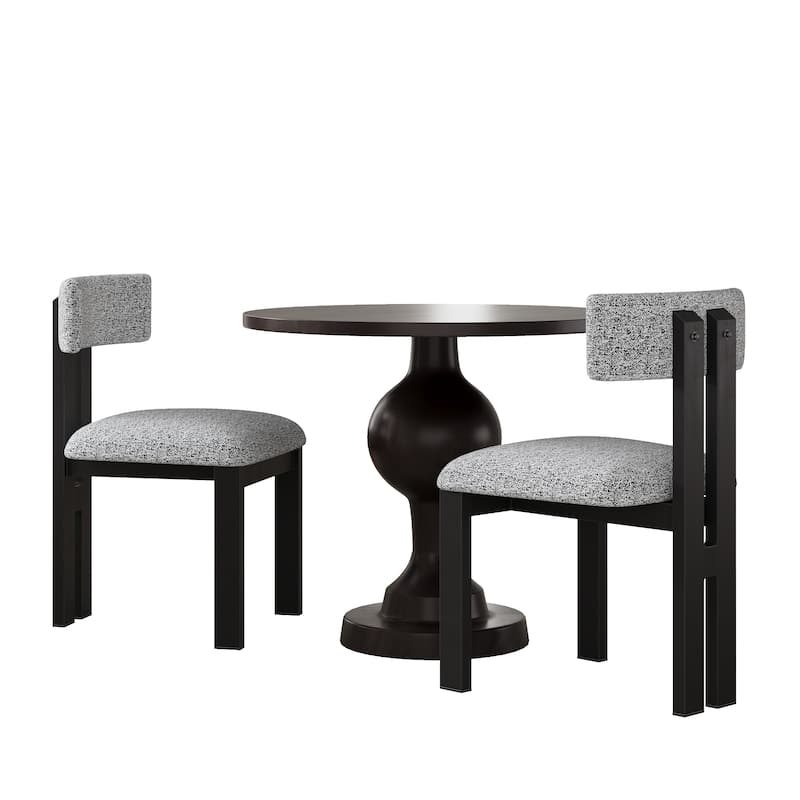 3-Piece Black Dining Table Set with 2 Curved Back Chairs & Round Table - Black White Brown