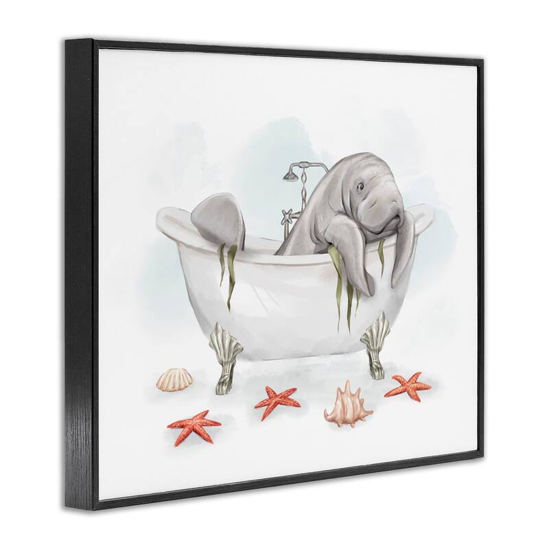 Stupell Manatee Sea Life Swimming Bathtub Bathroom Painting Framed Wall Art, Design by Ziwei Li