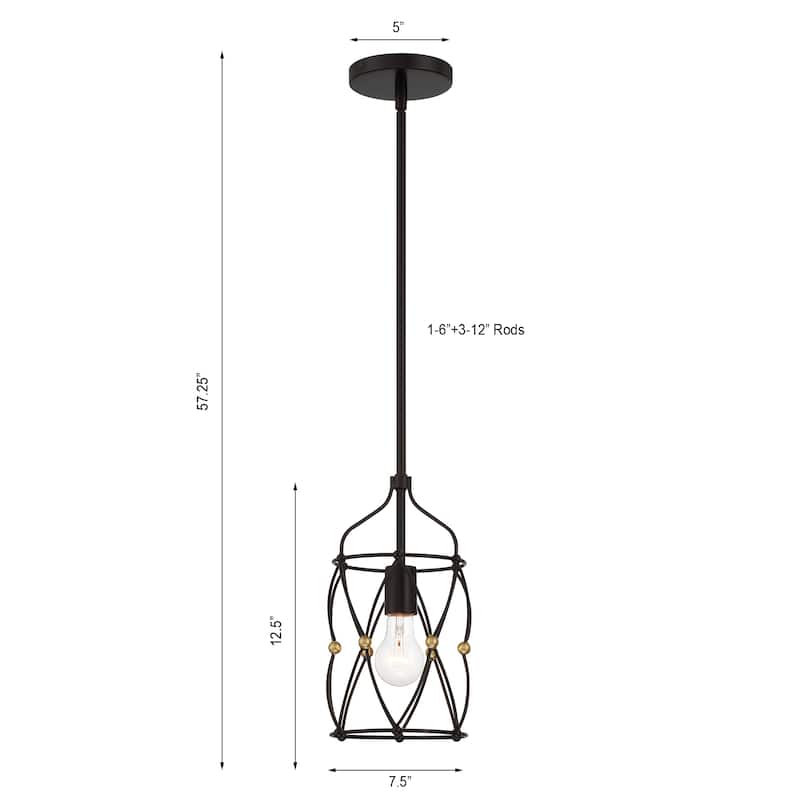 Zucca 1 Light English Bronze & Antique Gold Pendant - 7.5''W x 12.25''H