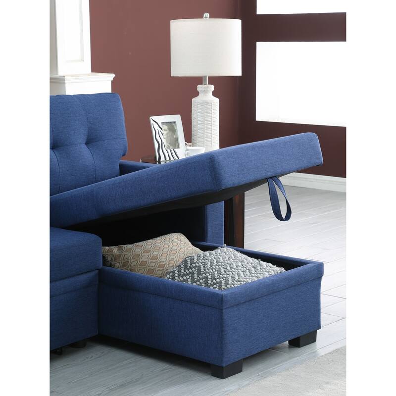 Blue Linen 3-Piece Upholstered Sectional Sofa