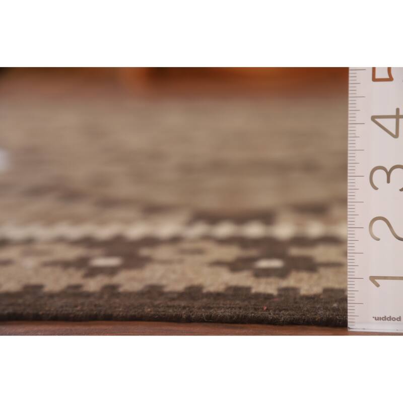 Hand Woven Oriental 100% Wool Carpet Southwestern Geometric Brown Kilim Area Rug - 9' 9'' X 6' 11''