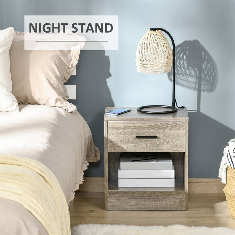 Modern Bedside Table with Storage Shelf and Drawer