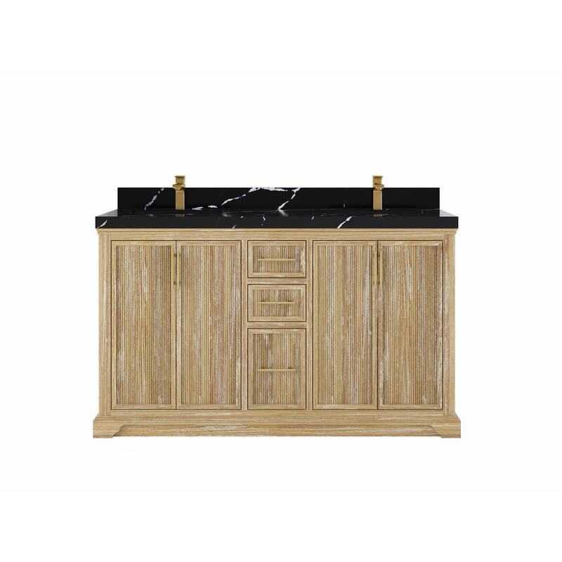 Willow Collections 60 x 22 Alys Solid Teak Wood Double Sink Bathroom Vanity with Quartz or Marble Countertop