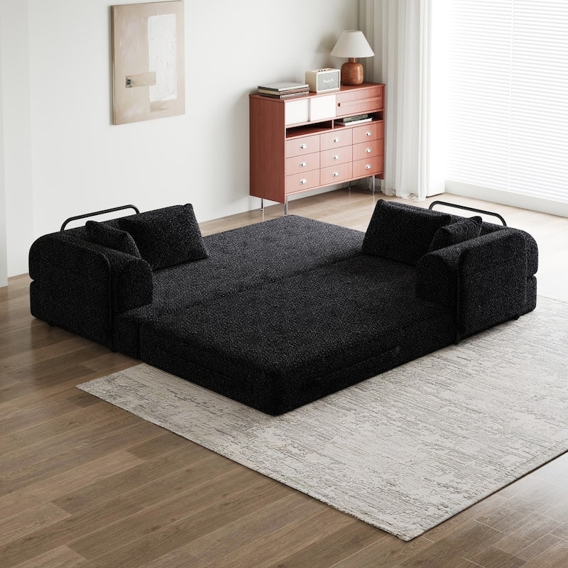 78.7" Convertible Chenille Folding Mattress Sleeper Sofa Bed with Cylindrical Pillow and Side Pocket
