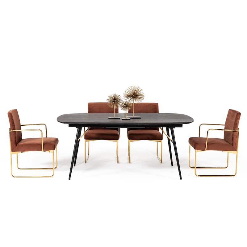 Modrest Billy Modern Black Oak & Gold Extendable Dining Table