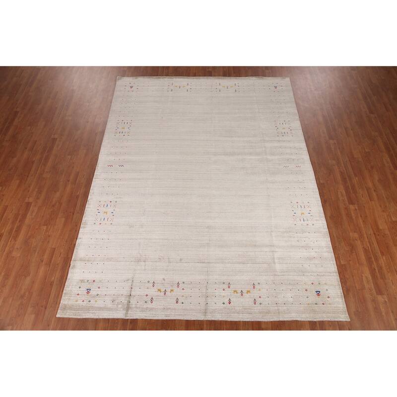 Striped Gabbeh Oriental Area Rug Hand-Knotted Wool Carpet - 8'6" x 11'7"