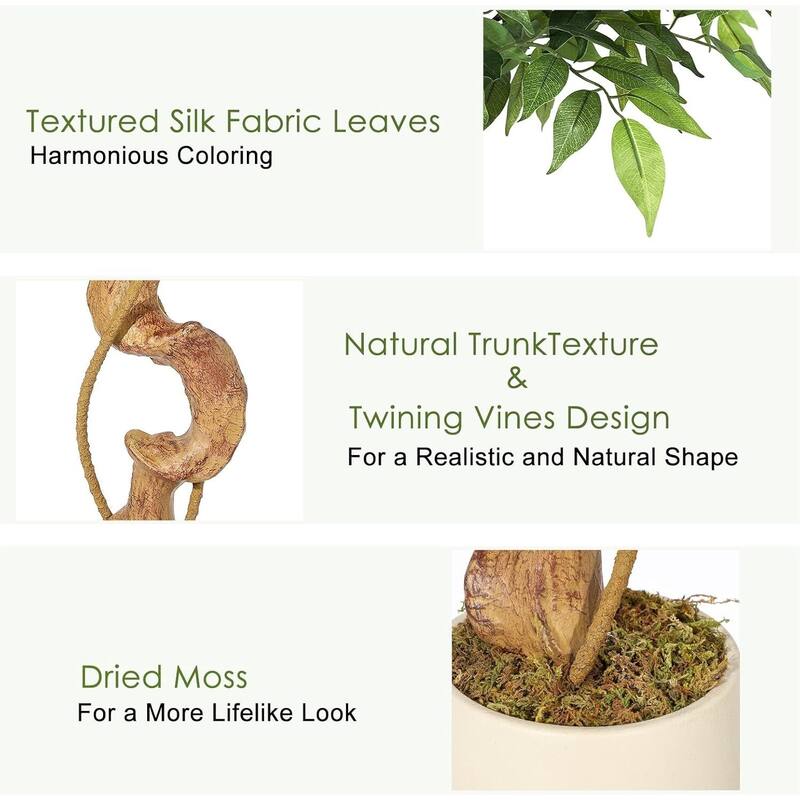 Artificial Faux Silk Ficus Tree with Curved Trunks for Indoor Home Decor