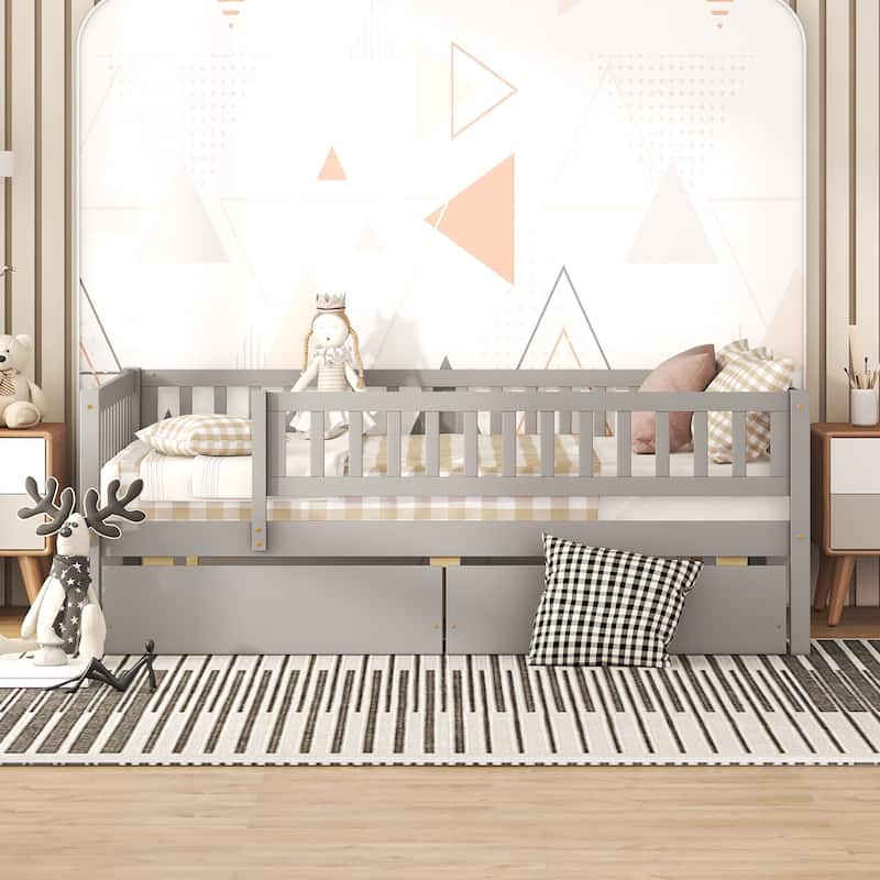 Full Size Modern Pine Daybed with Storage Drawers