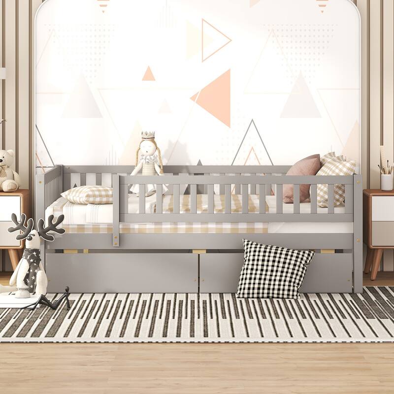 Pine Wood Twin/Full Size Daybed with Storage Drawers, Space-Saving Bed Frame for Small Spaces