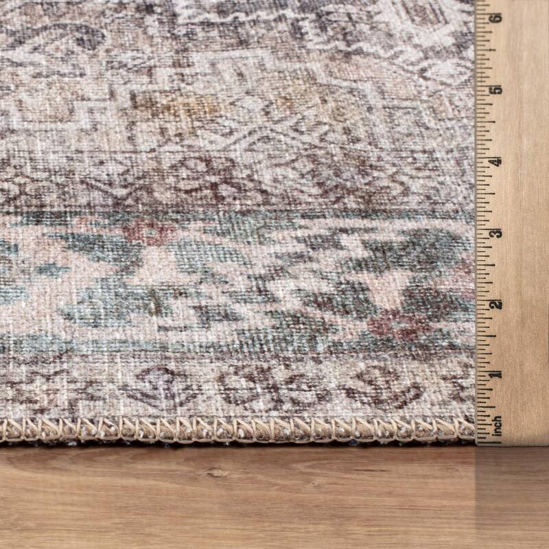 Beige Classic Washable Rug - Flat Pile, Non-Slip, Versatile for Any Room