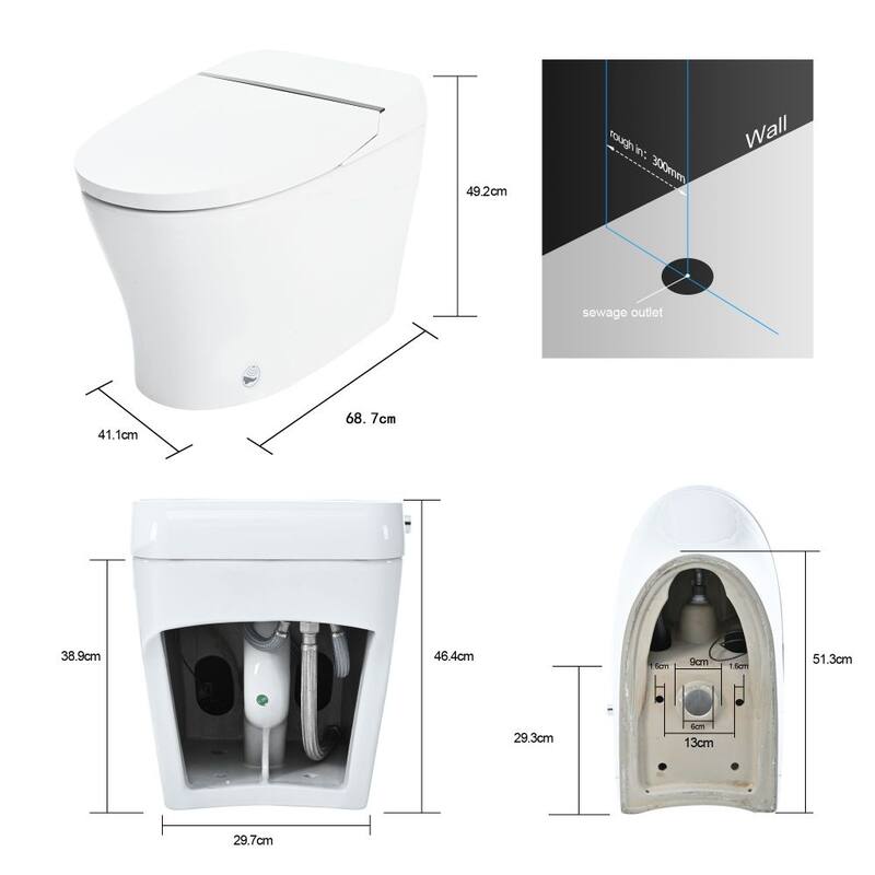 CASAINC 1-Piece Automatic Flush Elongated Smart Toilet in White with Adjustable Temp Heated Seat