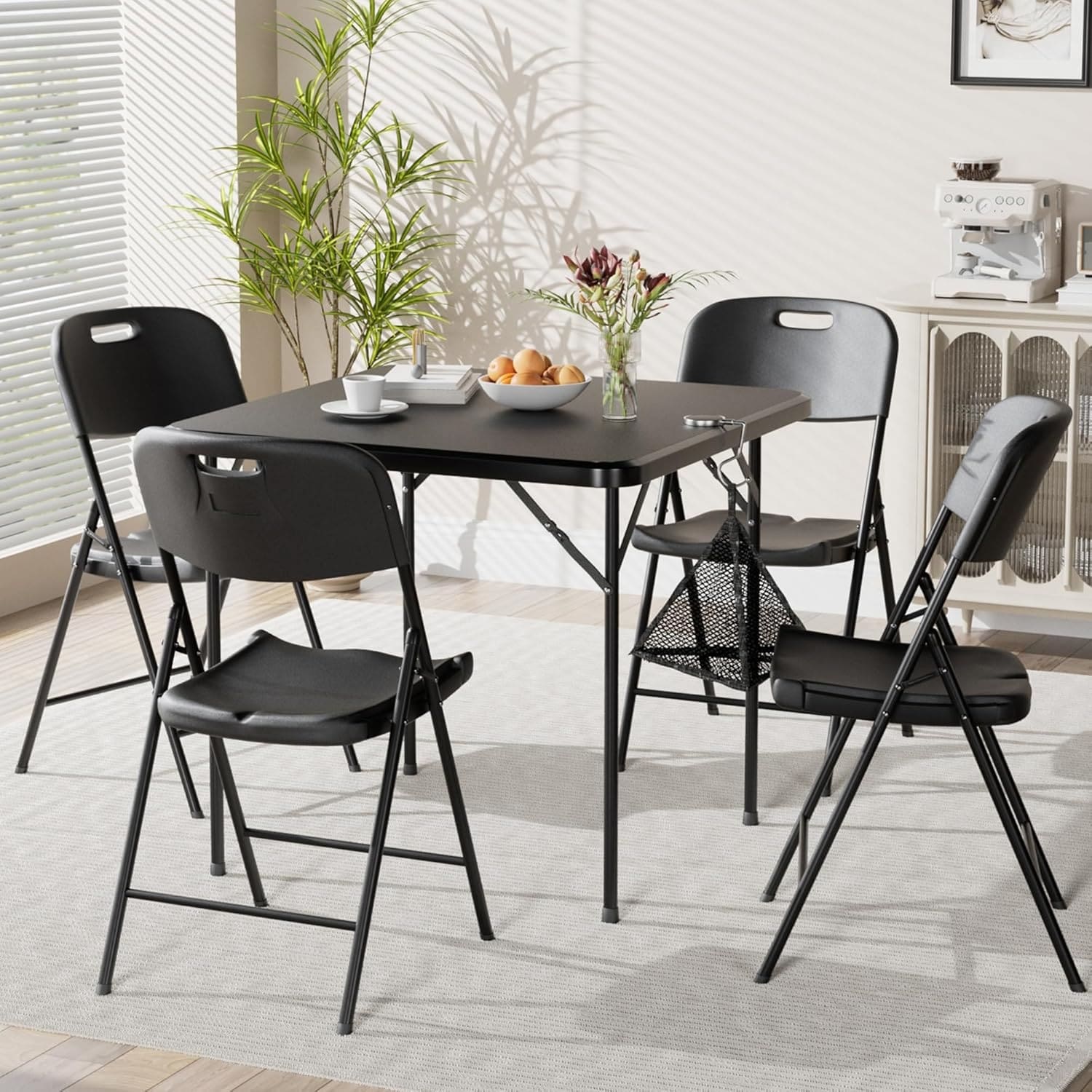 VECELO Black Folding Chairs Set Metal Dining Chairs Indoor/Outdoor Use Plastic Seat with Steel Frame